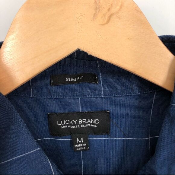 Lucky Brand Button Front Shirt Mens Medium Slim Fit Blue Plaid Long Sleeve - Picture 3 of 7